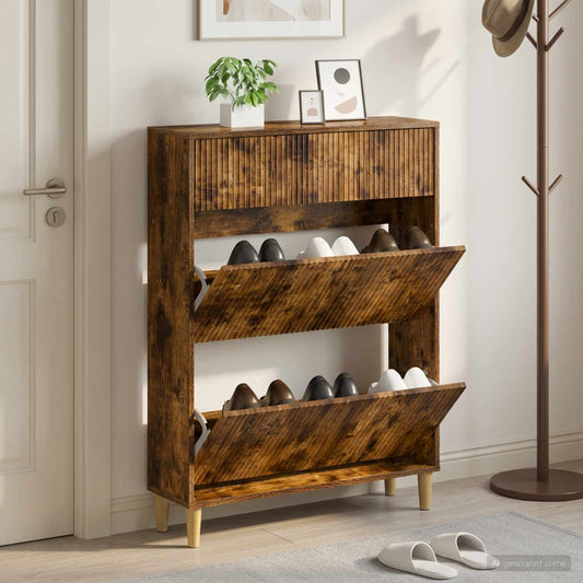 vidaXL Shoe Cabinet ARNHEM 78 x 24 x 103 cm Engineered Wood Smoked Oak