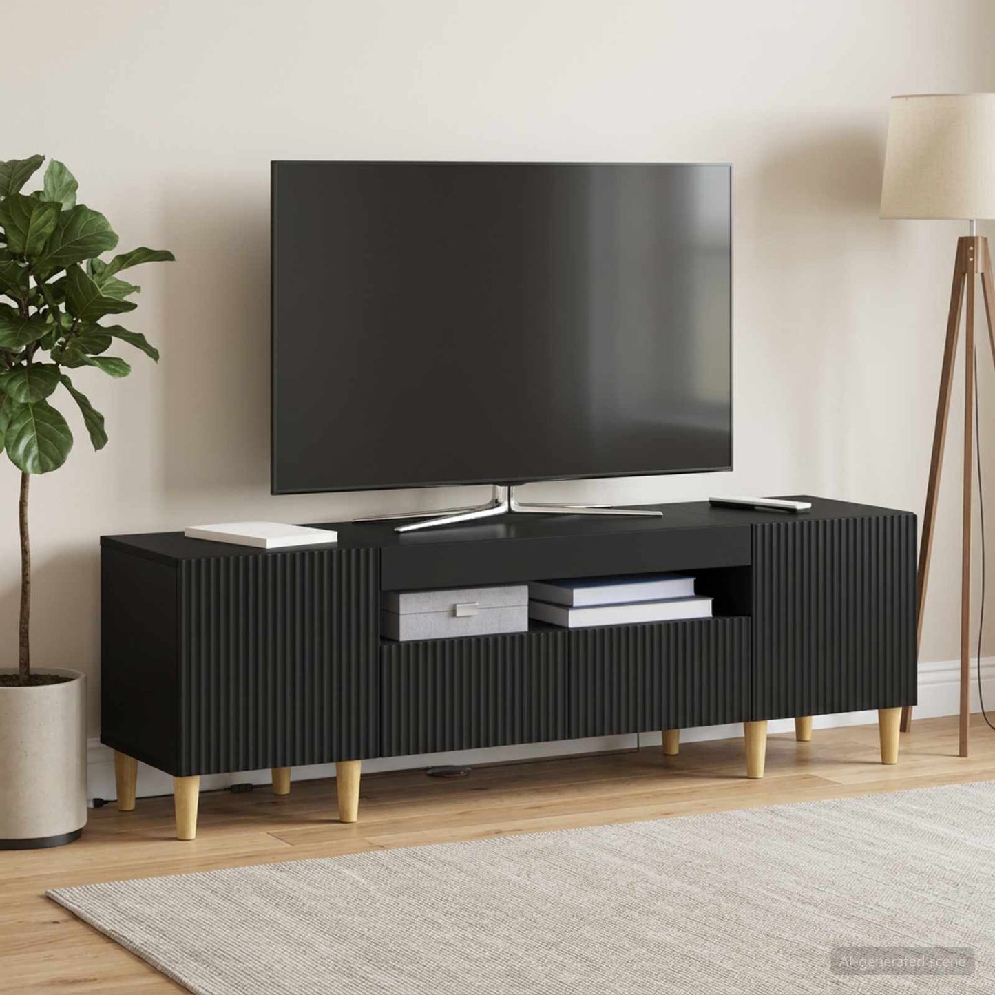 vidaXL LED TV Cabinet Black Engineered Wood