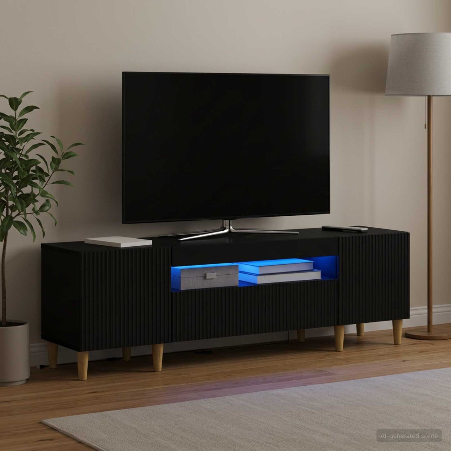 vidaXL LED TV Cabinet Black Engineered Wood