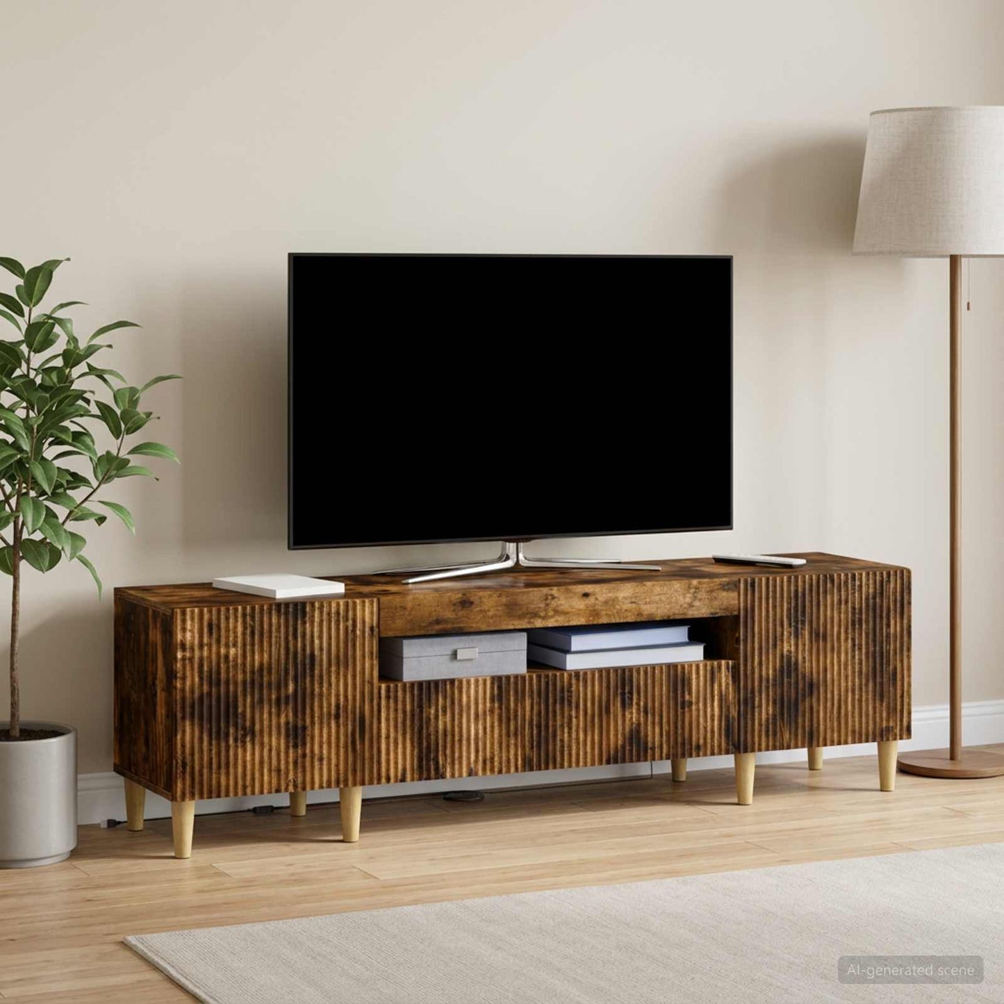 vidaXL LED TV Cabinet Smoked Oak Engineered Wood