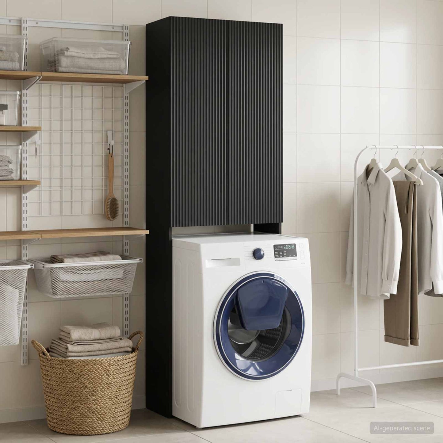 vidaXL Toilet Cabinet ARNHEM Black 66 x 25.5 x 190 cm Engineered Wood