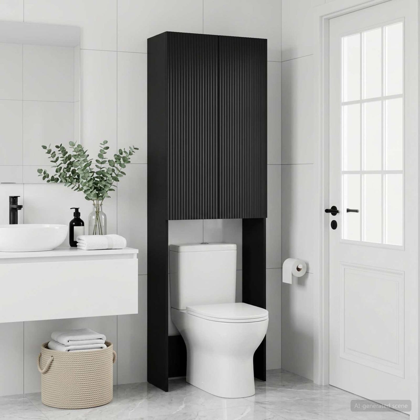 vidaXL Toilet Cabinet ARNHEM Black 66 x 25.5 x 190 cm Engineered Wood