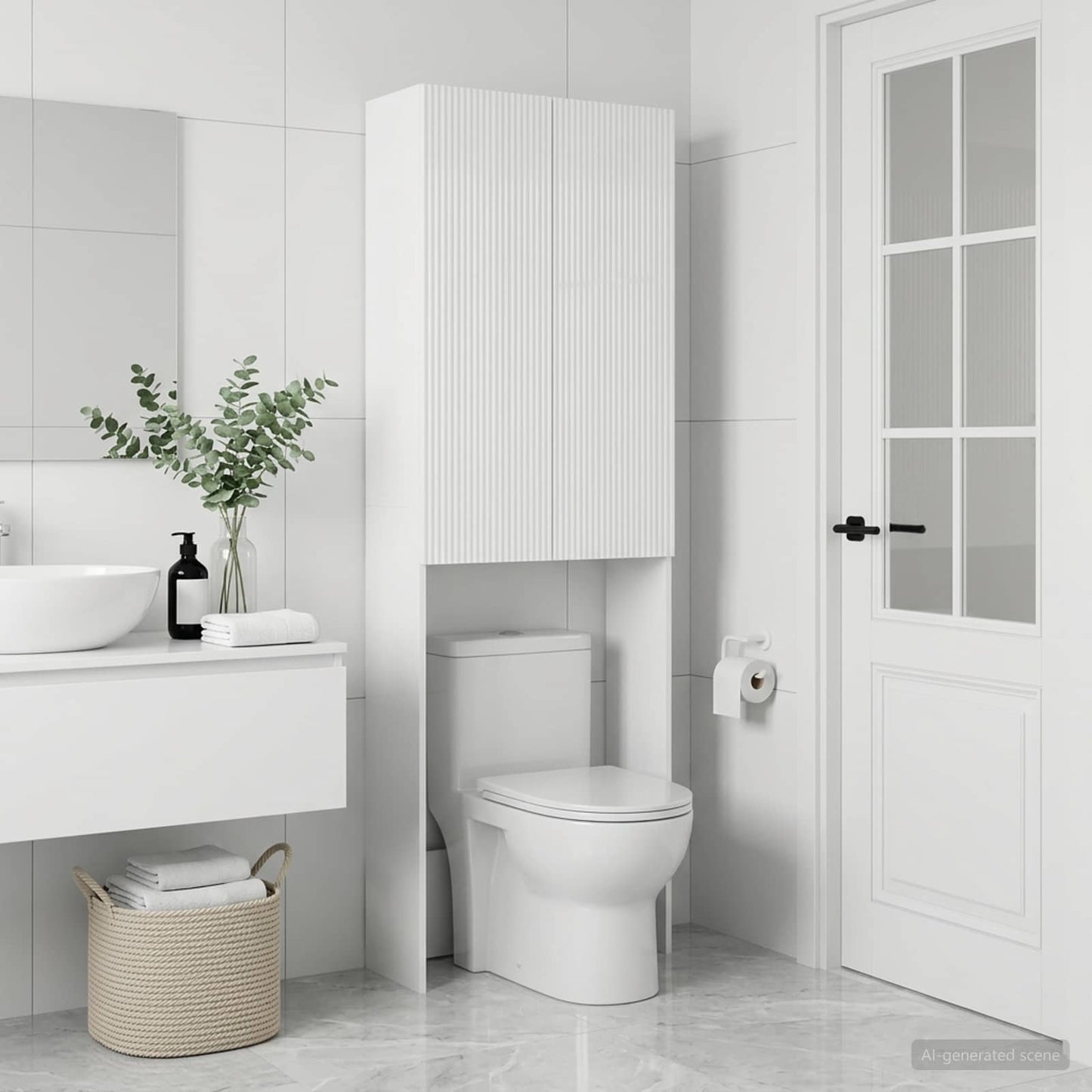 vidaXL Toilet Cabinet ARNHEM High Gloss White 66 x 25.5 x 190 cm