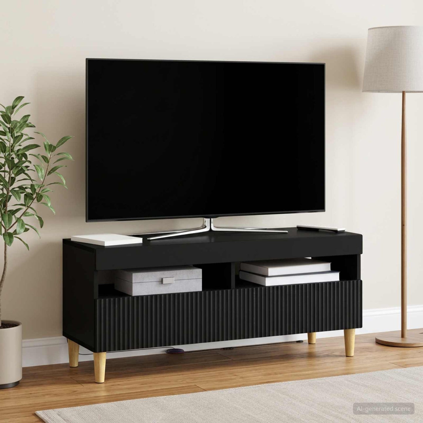 vidaXL LED TV Cabinet Black Engineered Wood