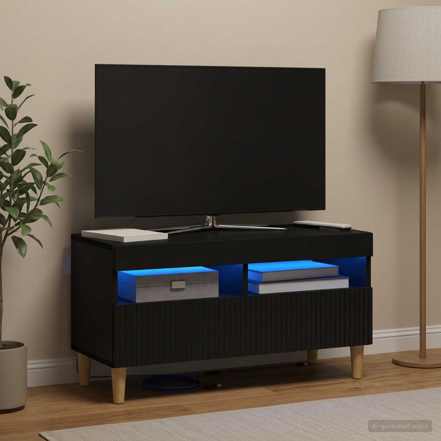 vidaXL LED TV Cabinet Black Engineered Wood