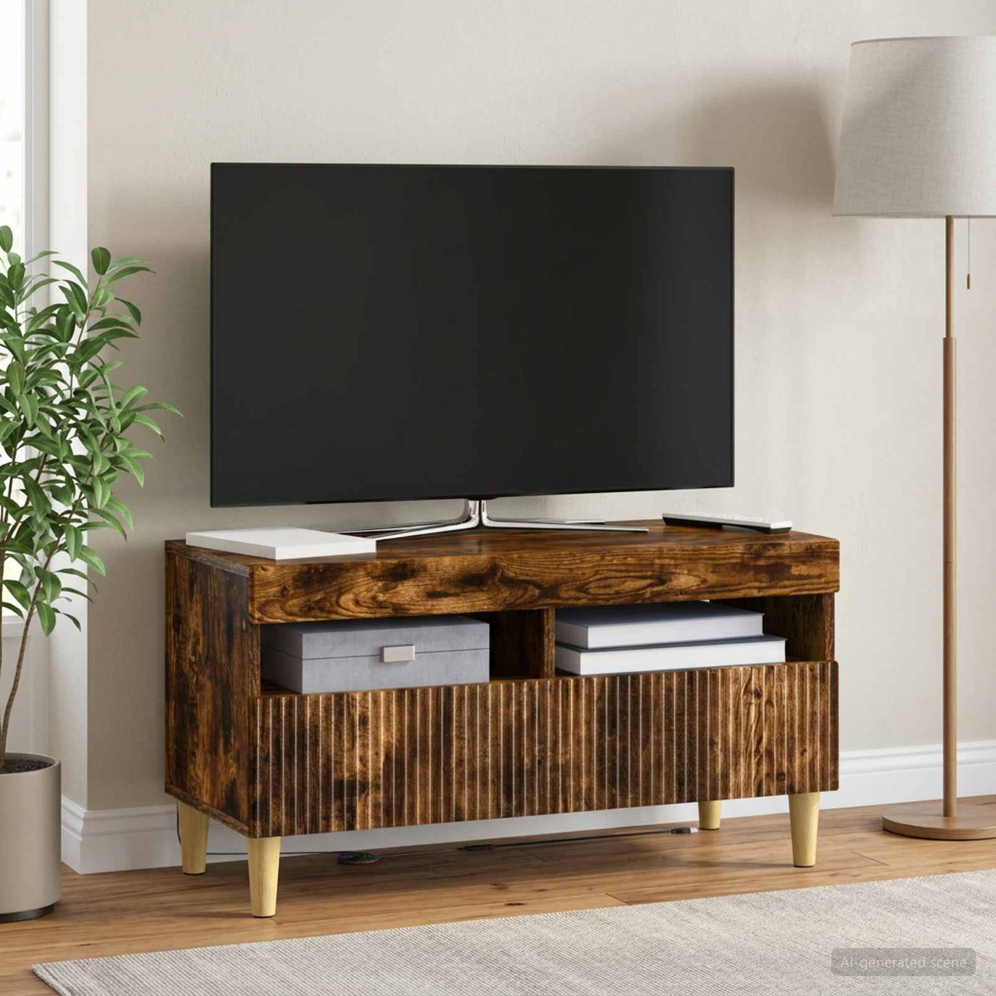vidaXL LED TV Cabinet Smoked Oak Engineered Wood