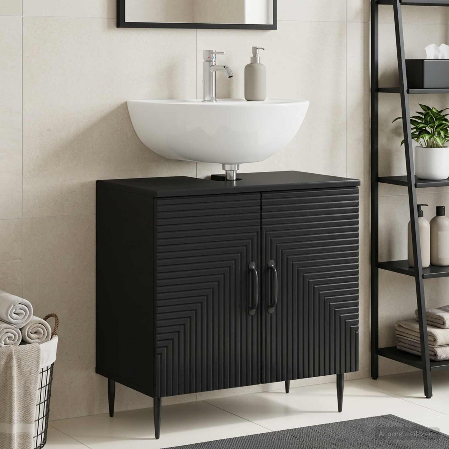 vidaXL Bathroom Sink Cabinet HAARLEM Black 59.5 x 31.5x 59 cm