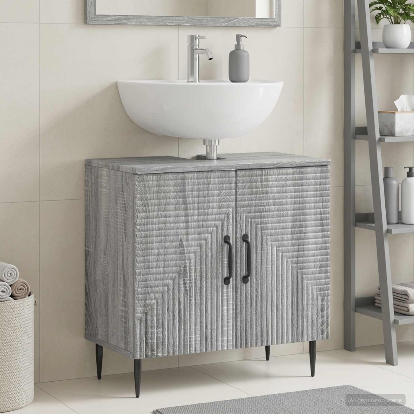 vidaXL Bathroom Sink Cabinet HAARLEM Grey Sonoma 59.5 x 31.5x 59 cm