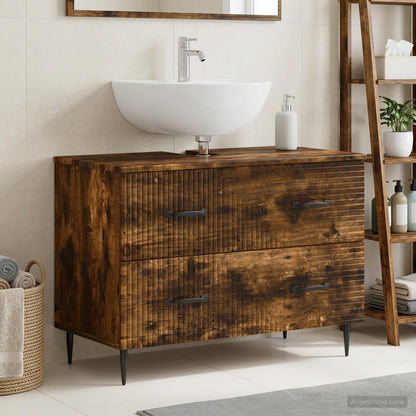 vidaXL Bathroom Sink Cabinet HAARLEM Smoked Oak 82 x 41x 58.5 cm