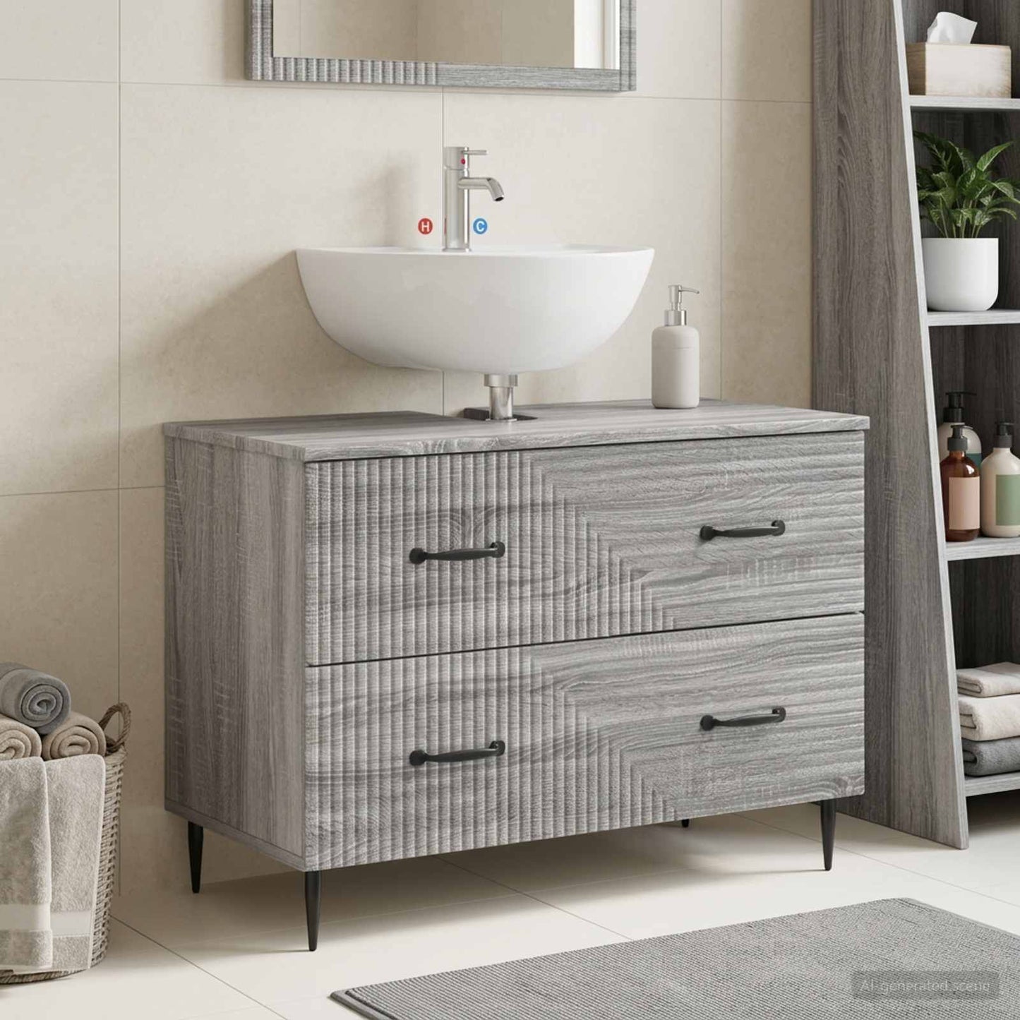 vidaXL Bathroom Sink Cabinet HAARLEM Grey Sonoma 82 x 41x 58.5 cm