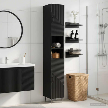 vidaXL Bathroom Cabinet with Open Shelf HAARLEM Black 30 x 31 x 190 cm