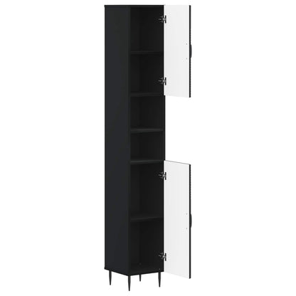 vidaXL Bathroom Cabinet with Open Shelf HAARLEM Black 30 x 31 x 190 cm
