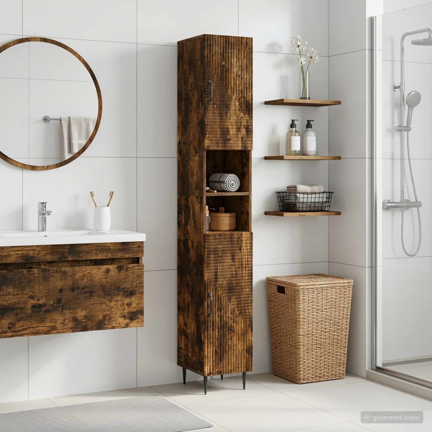vidaXL Bathroom Cabinet with Open Shelf HAARLEM Smoked Oak