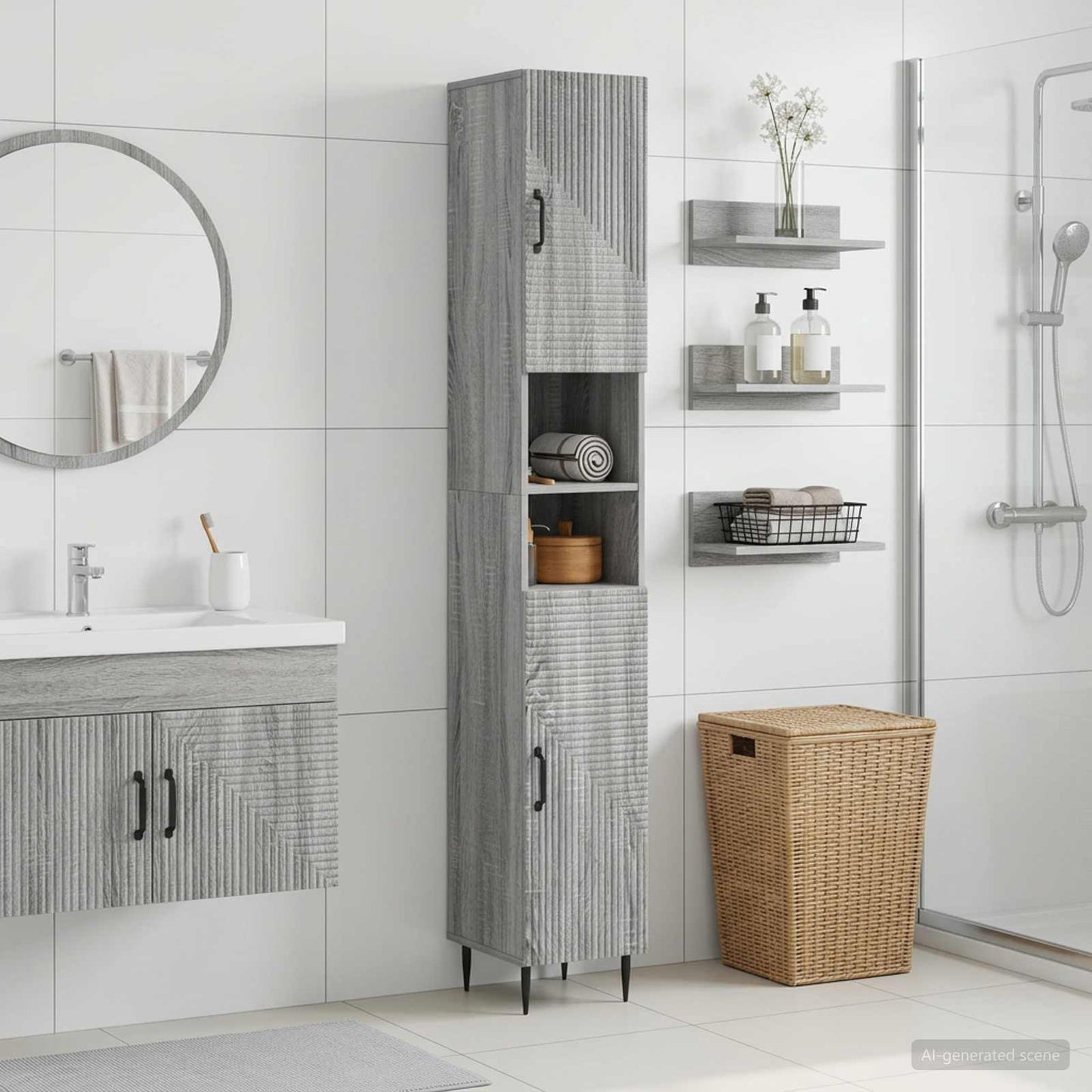 vidaXL Bathroom Cabinet with Open Shelf HAARLEM Grey Sonoma