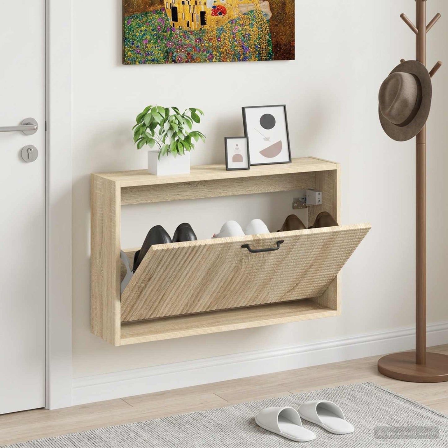 vidaXL Wall-Mounted Shoe Cabinet HAARLEM 71 x 17 x 43 cm Sonoma Oak