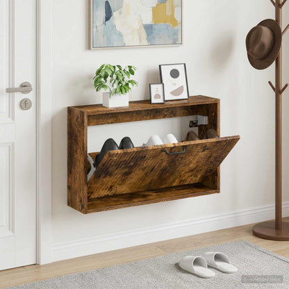 vidaXL Wall-Mounted Shoe Cabinet HAARLEM 71 x 17 x 43 cm Smoked Oak