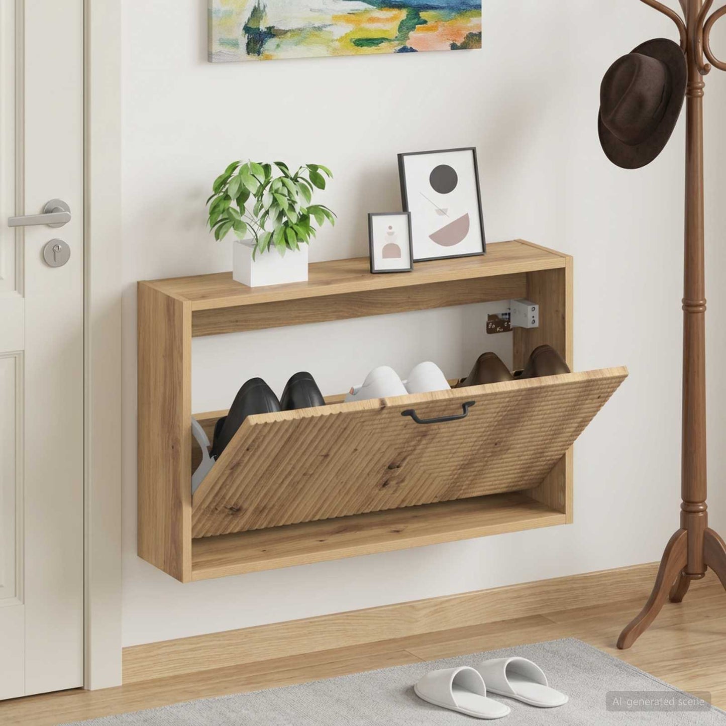 vidaXL Wall-Mounted Shoe Cabinet HAARLEM 71 x 17 x 43 cm Artisan Oak