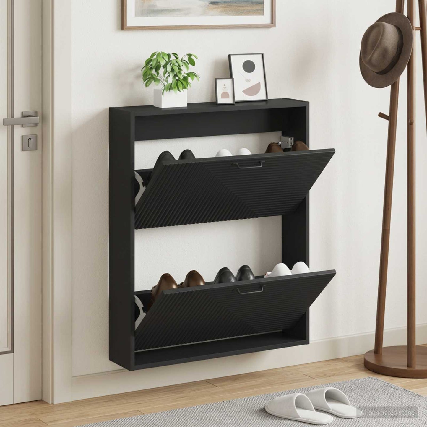 vidaXL Wall-Mounted Shoe Cabinet HAARLEM 71 x 17 x 86 cm Black