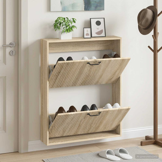 vidaXL Wall-Mounted Shoe Cabinet HAARLEM 71 x 17 x 86 cm Sonoma Oak