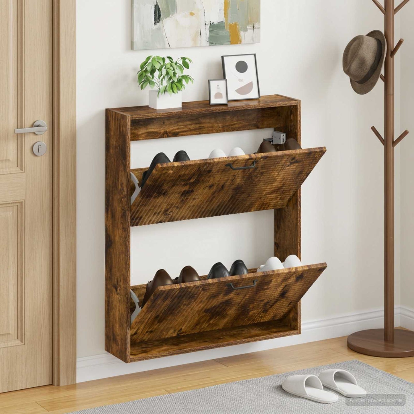 vidaXL Wall-Mounted Shoe Cabinet HAARLEM 71 x 17 x 86 cm Smoked Oak