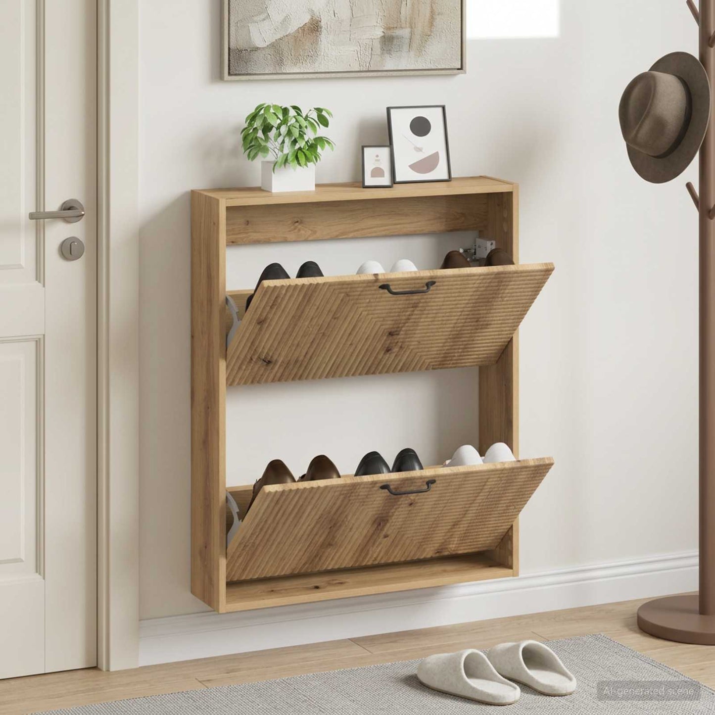vidaXL Wall-Mounted Shoe Cabinet HAARLEM 71 x 17 x 86 cm Artisan Oak