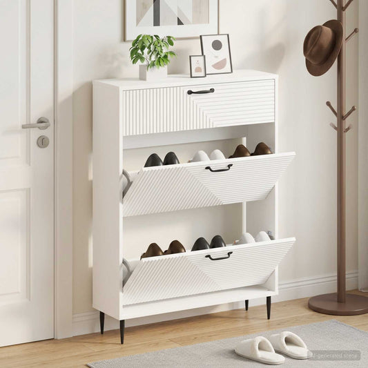vidaXL Shoe Cabinet HAARLEM 78 x 24 x 103 cm Engineered Wood White