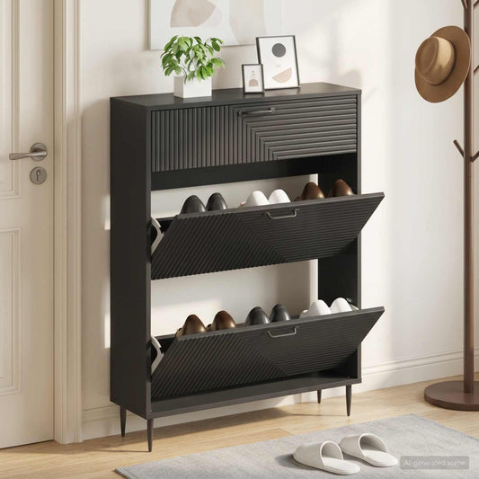 vidaXL Shoe Cabinet HAARLEM 78 x 24 x 103 cm Engineered Wood Black
