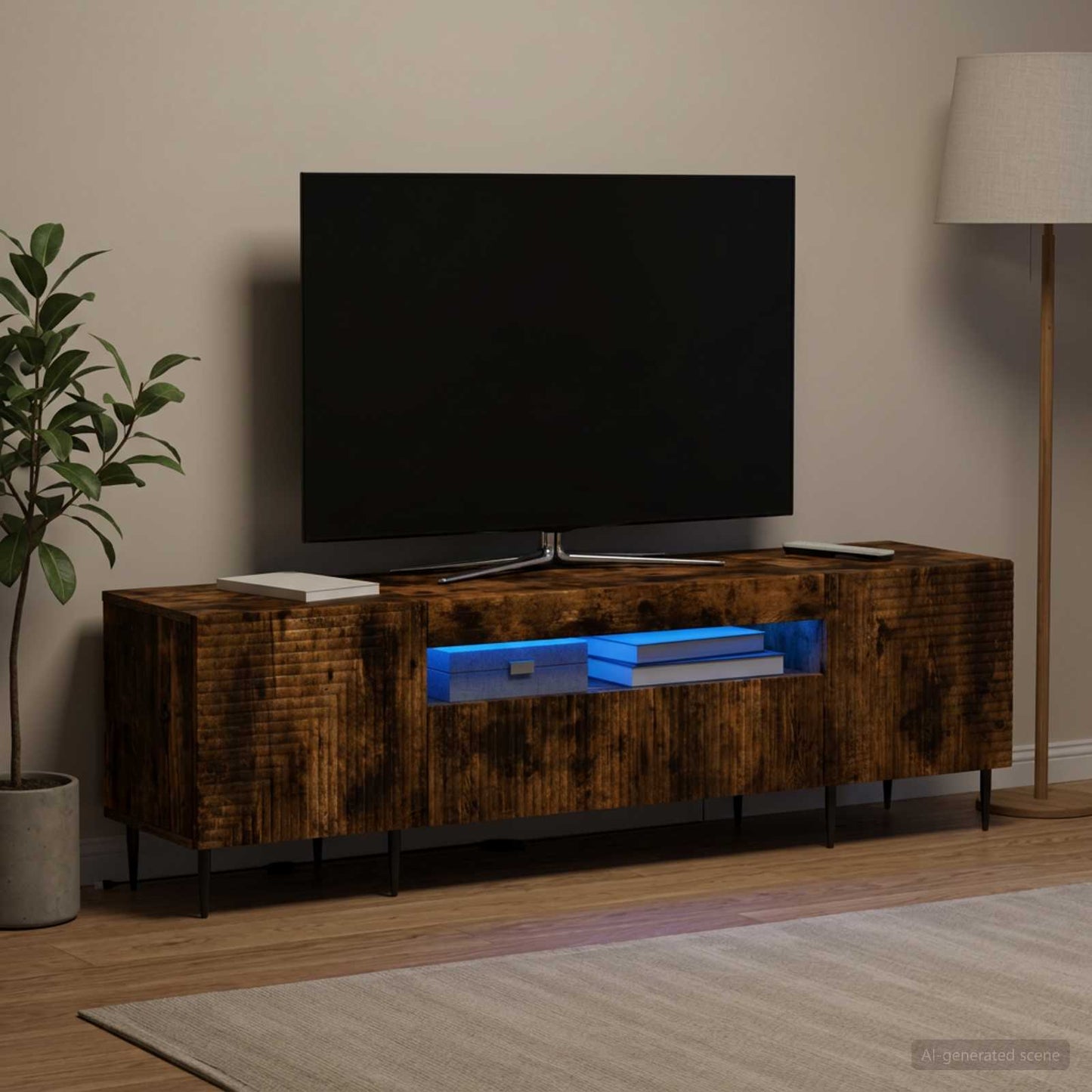 vidaXL LED TV Cabinet Smoked Oak Engineered Wood