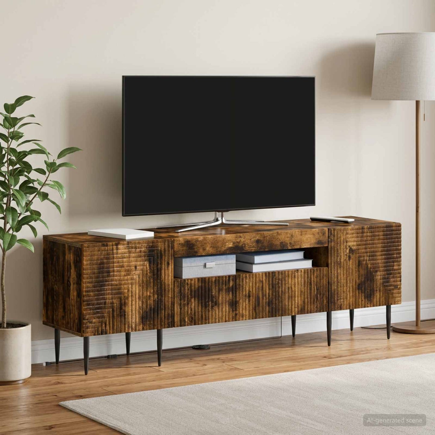 vidaXL LED TV Cabinet Smoked Oak Engineered Wood