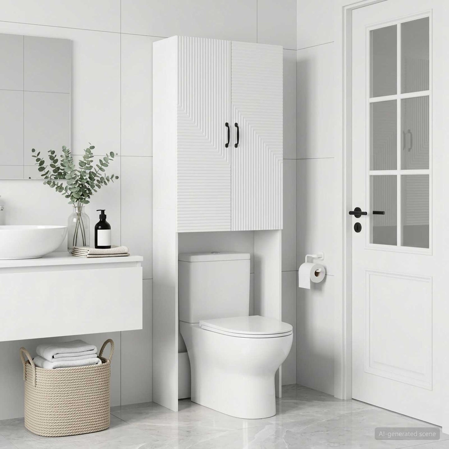 vidaXL Toilet Cabinet HAARLEM White 66 x 25.5 x 190 cm Engineered Wood