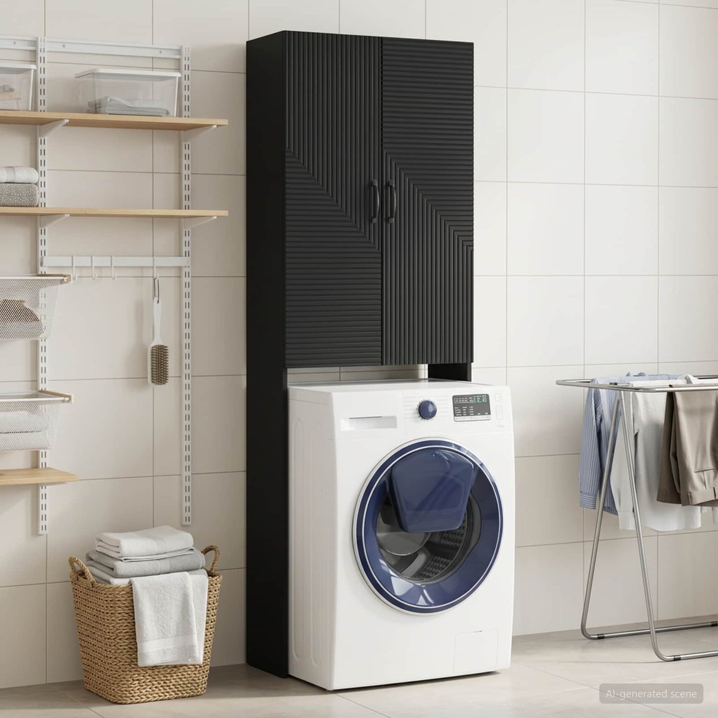 vidaXL Toilet Cabinet HAARLEM Black 66 x 25.5 x 190 cm Engineered Wood