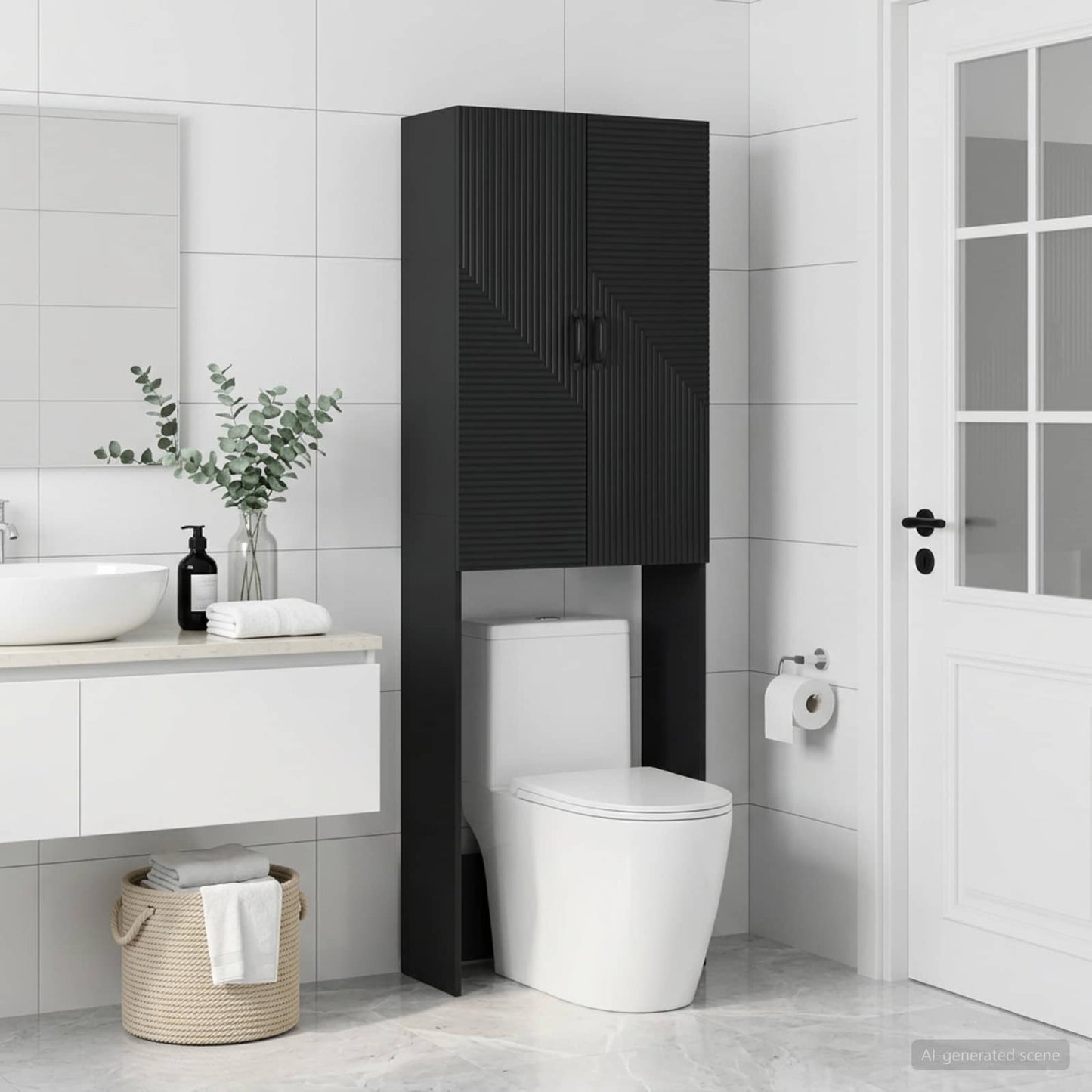 vidaXL Toilet Cabinet HAARLEM Black 66 x 25.5 x 190 cm Engineered Wood