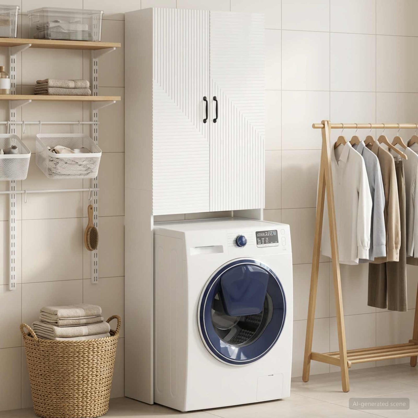 vidaXL Toilet Cabinet HAARLEM High Gloss White 66 x 25.5 x 190 cm