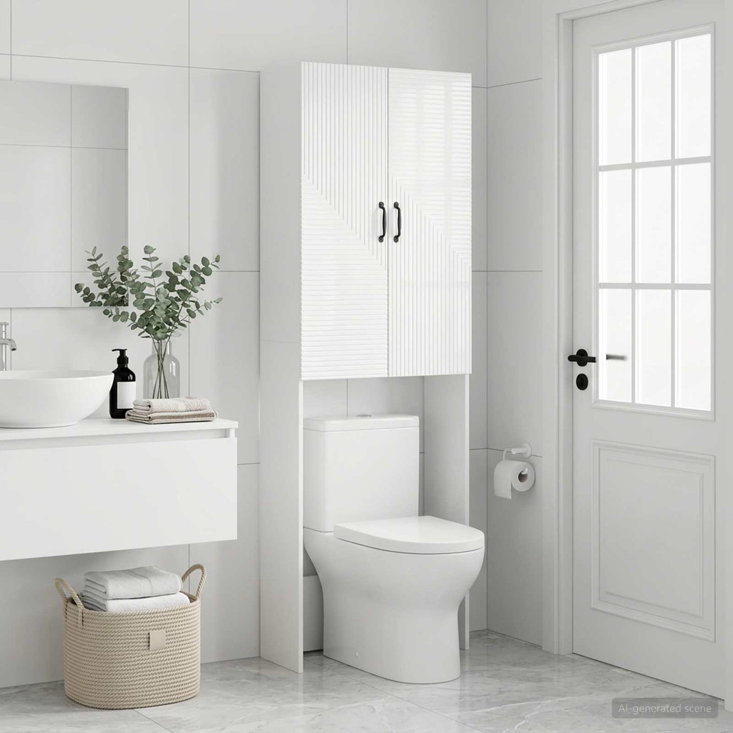 vidaXL Toilet Cabinet HAARLEM High Gloss White 66 x 25.5 x 190 cm