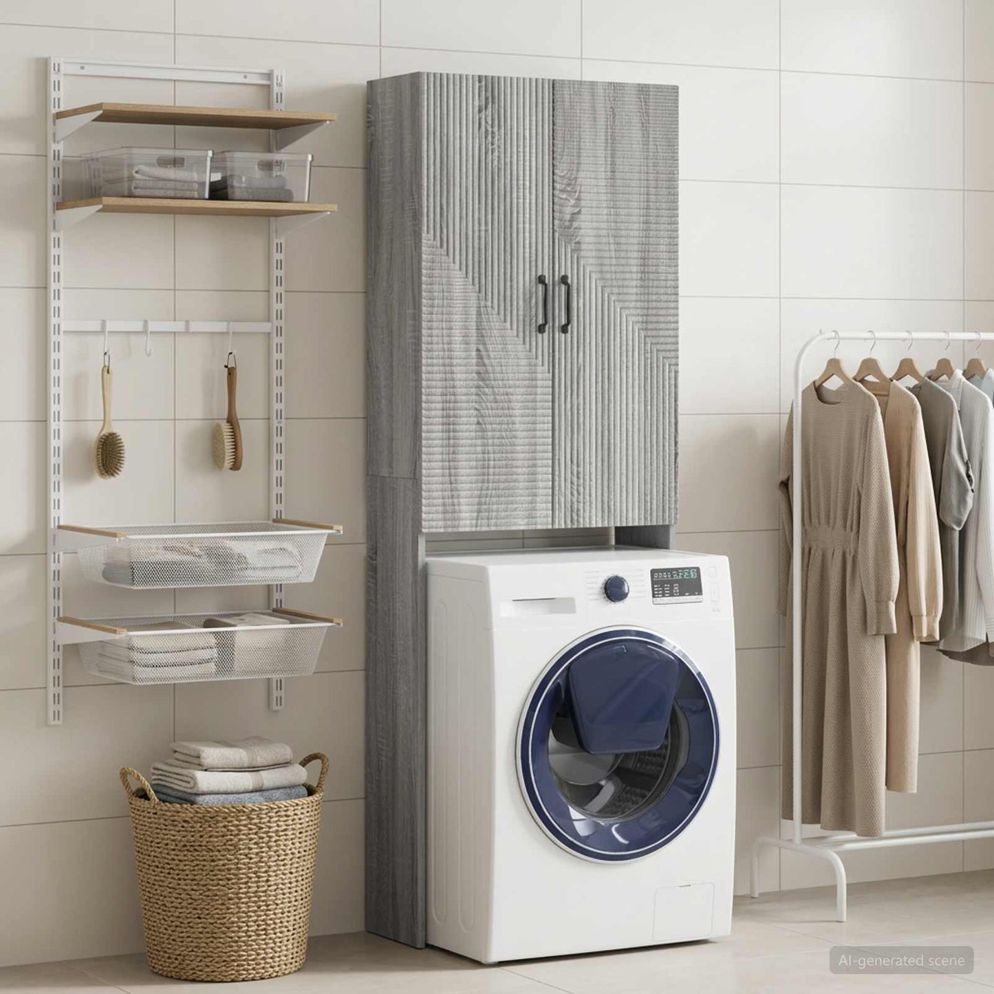 vidaXL Toilet Cabinet HAARLEM Grey Sonoma 66 x 25.5 x 190 cm