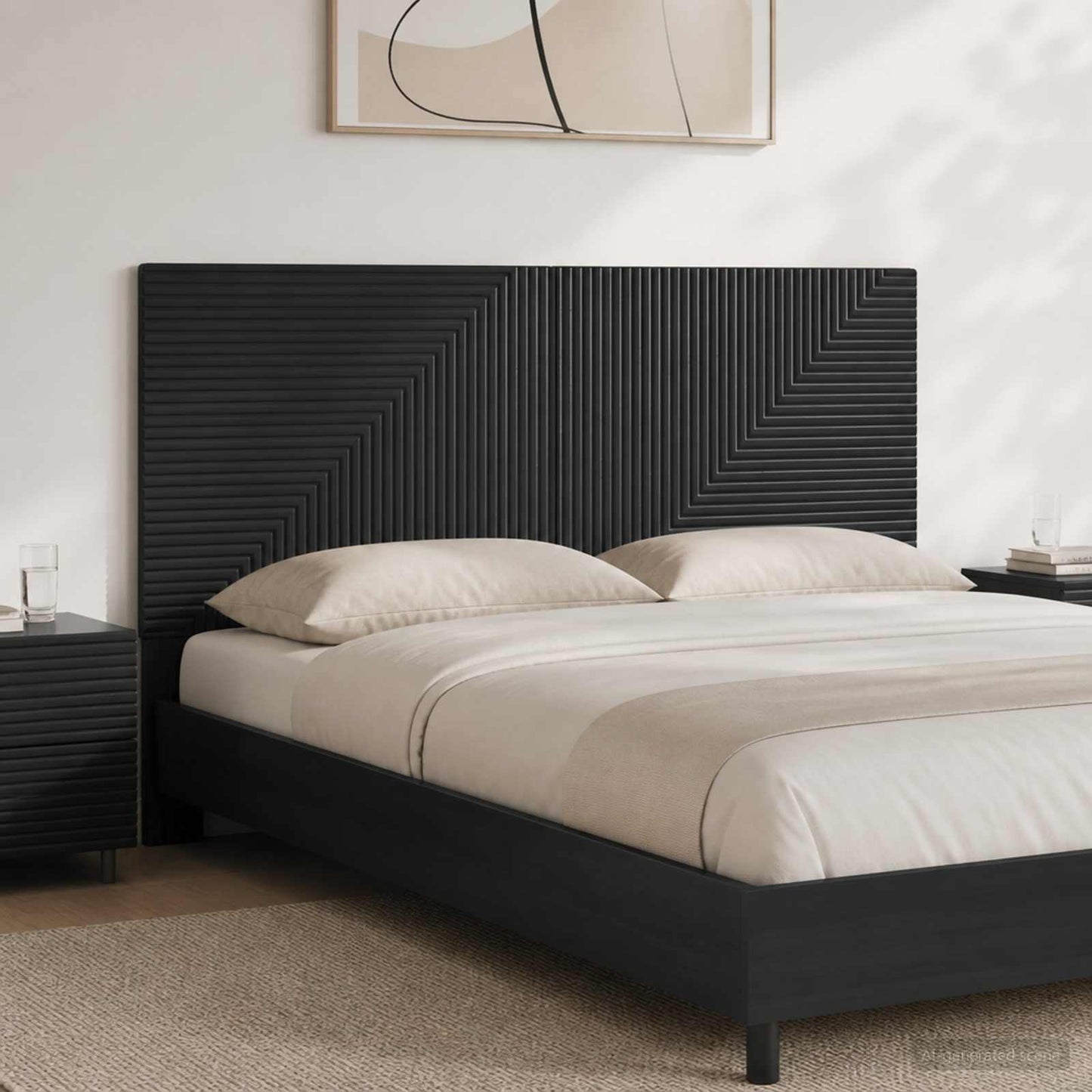 vidaXL Wall-Mounted Headboard HAARLEM Black Engineered Wood
