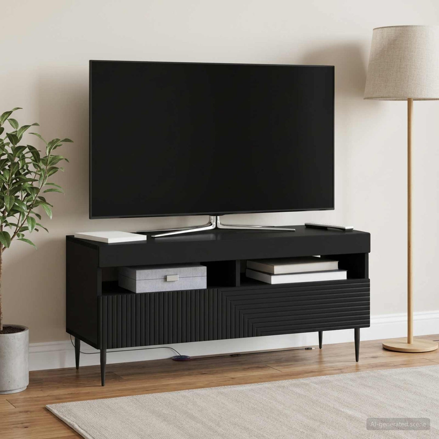 vidaXL LED TV Cabinet Black Engineered Wood