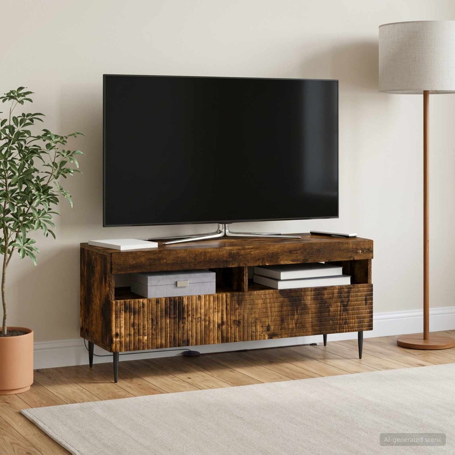 vidaXL LED TV Cabinet Smoked Oak Engineered Wood
