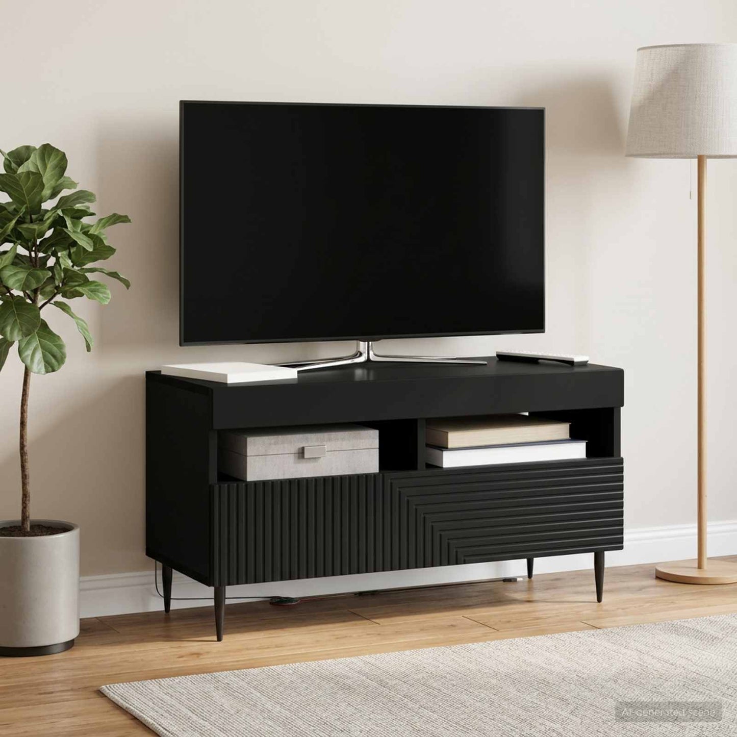 vidaXL LED TV Cabinet Black Engineered Wood