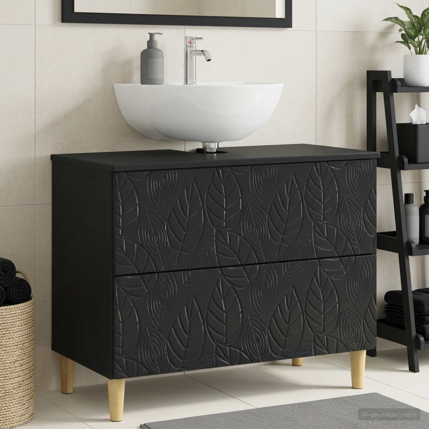 vidaXL Bathroom Sink Cabinet DELFT Black 82 x 41x 59 cm