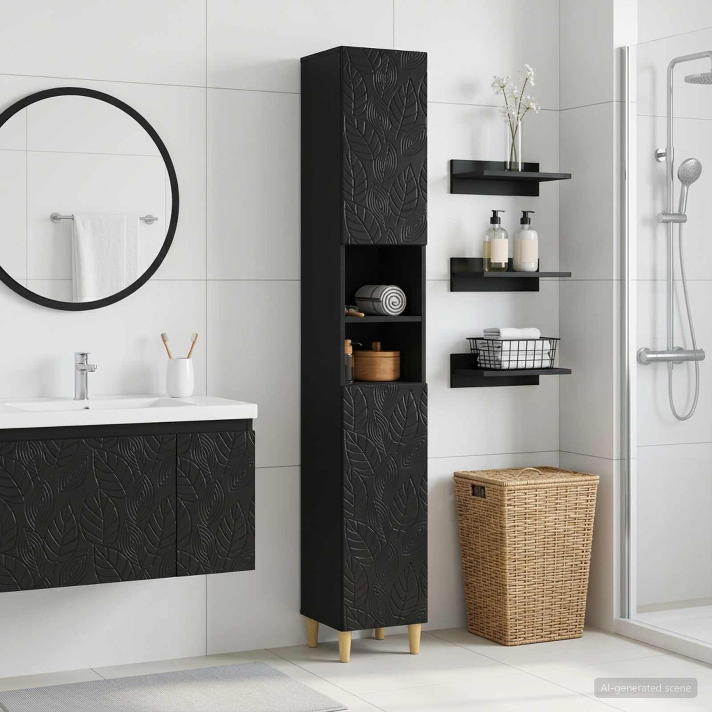 vidaXL Bathroom Cabinet with Open Shelf DELFT Black 30 x 31 x 190 cm