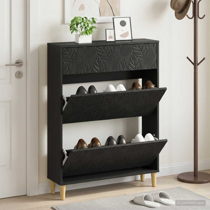 vidaXL Shoe Cabinet DELFT 78 x 24 x 103 cm Engineered Wood Black
