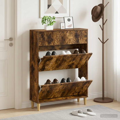 vidaXL Shoe Cabinet DELFT 78 x 24 x 103 cm Engineered Wood Smoked Oak