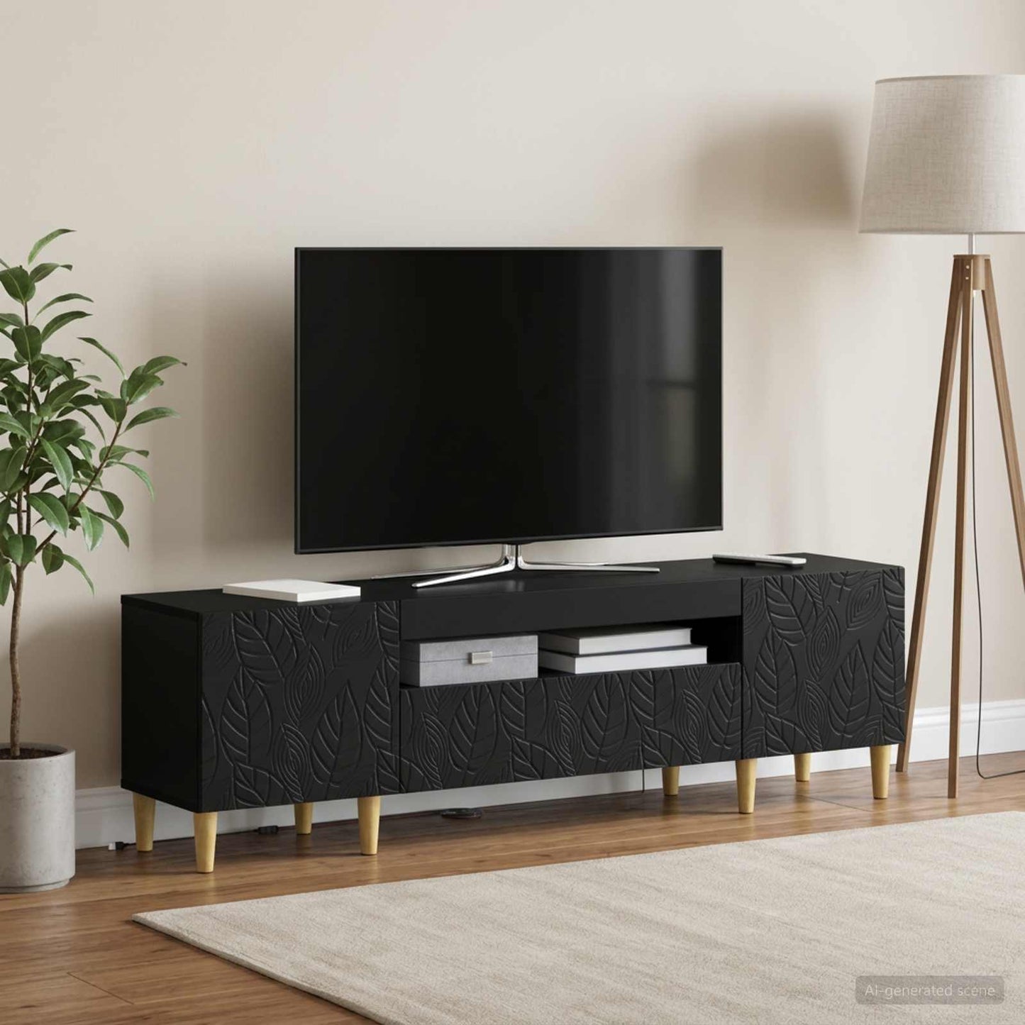 vidaXL LED TV Cabinet Black Engineered Wood