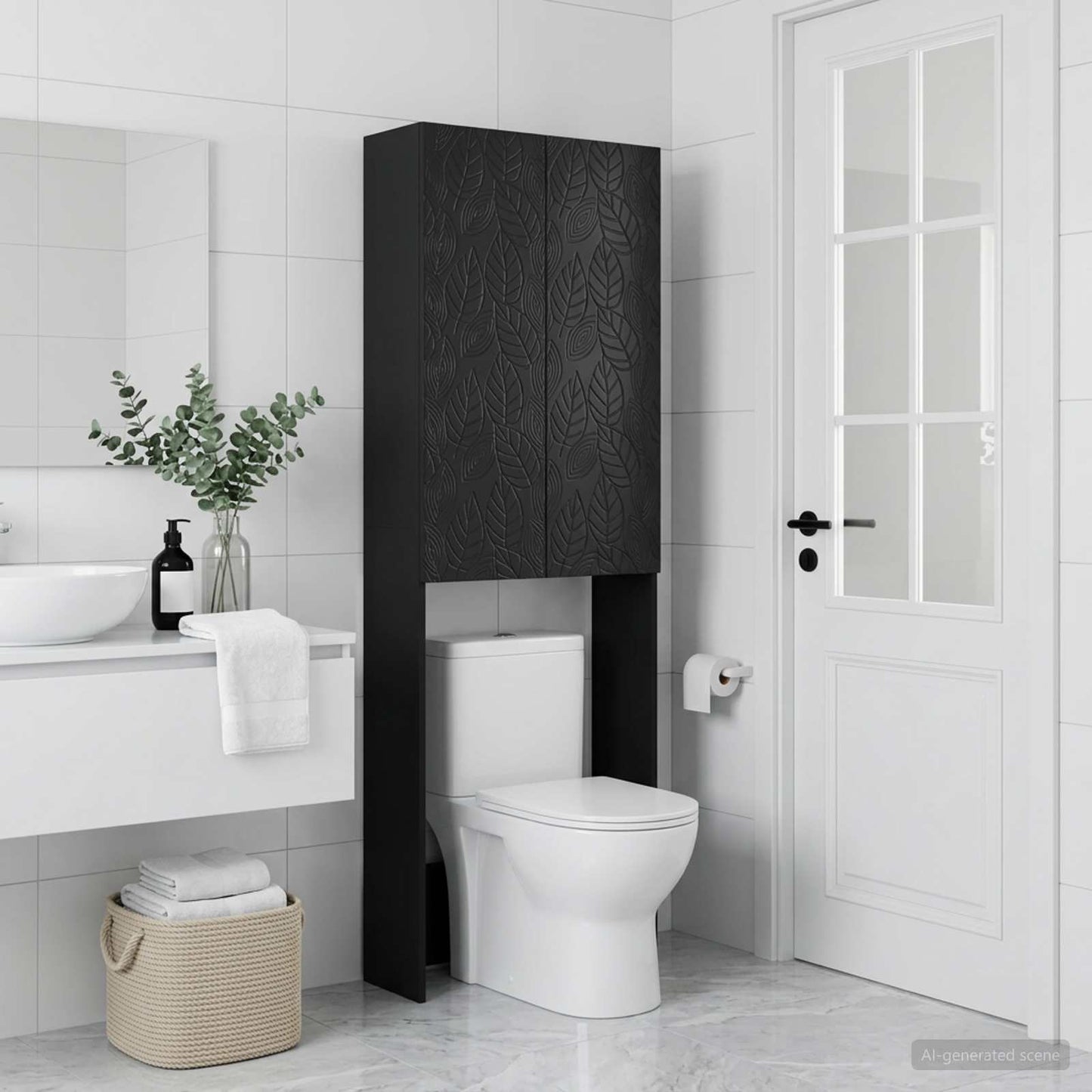 vidaXL Toilet Cabinet DELFT Black 66 x 25.5 x 190 cm Engineered Wood