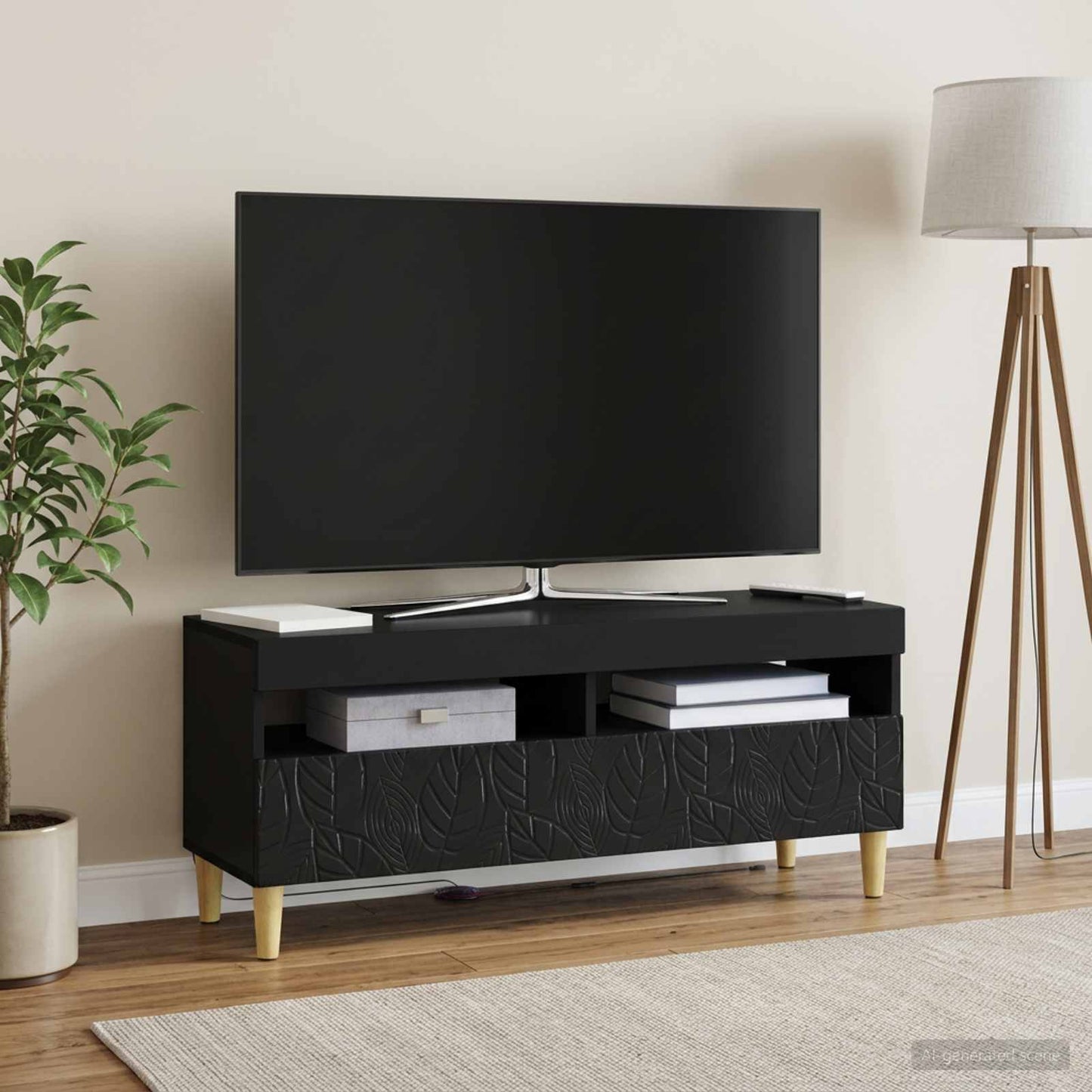 vidaXL LED TV Cabinet Black Engineered Wood