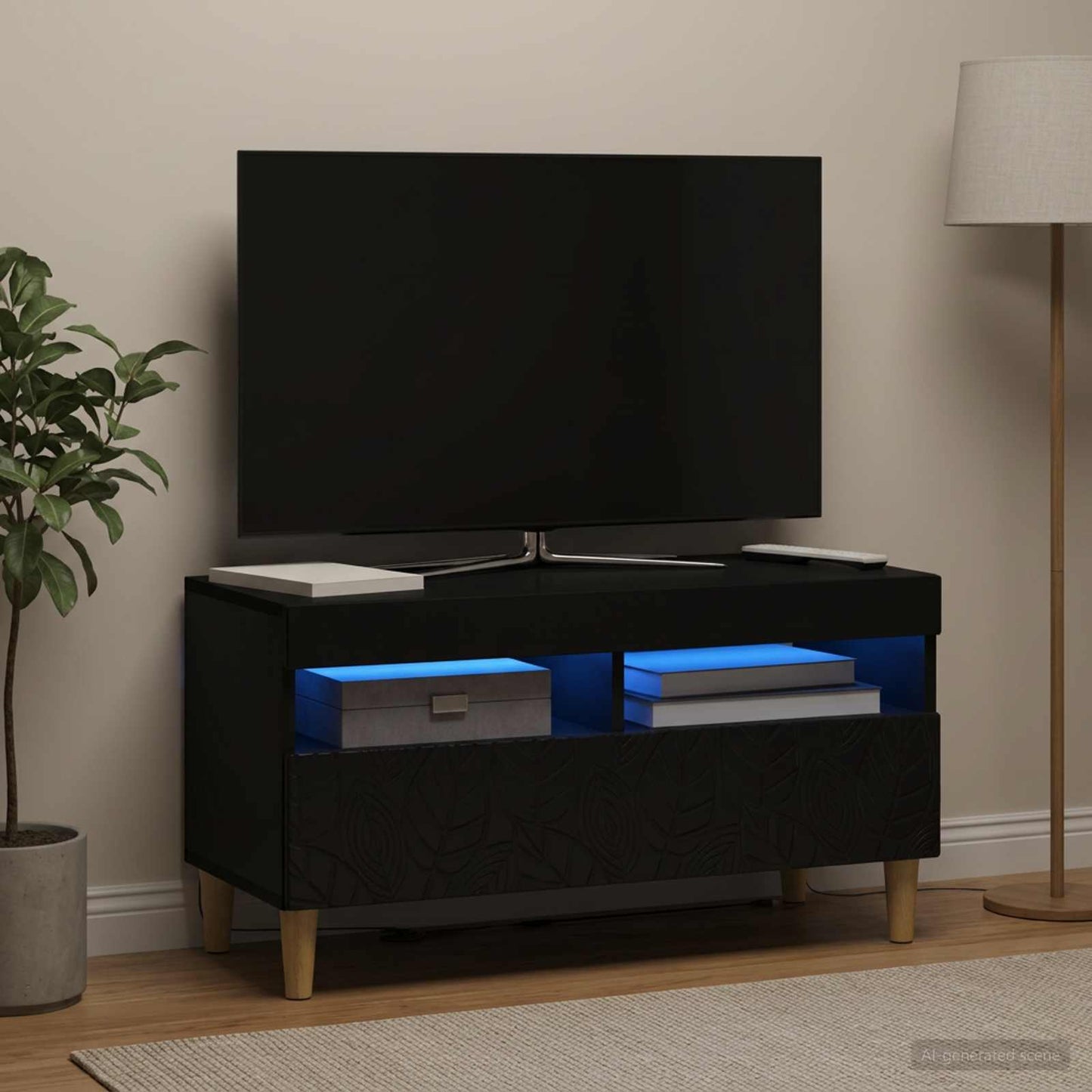 vidaXL LED TV Cabinet Black Engineered Wood
