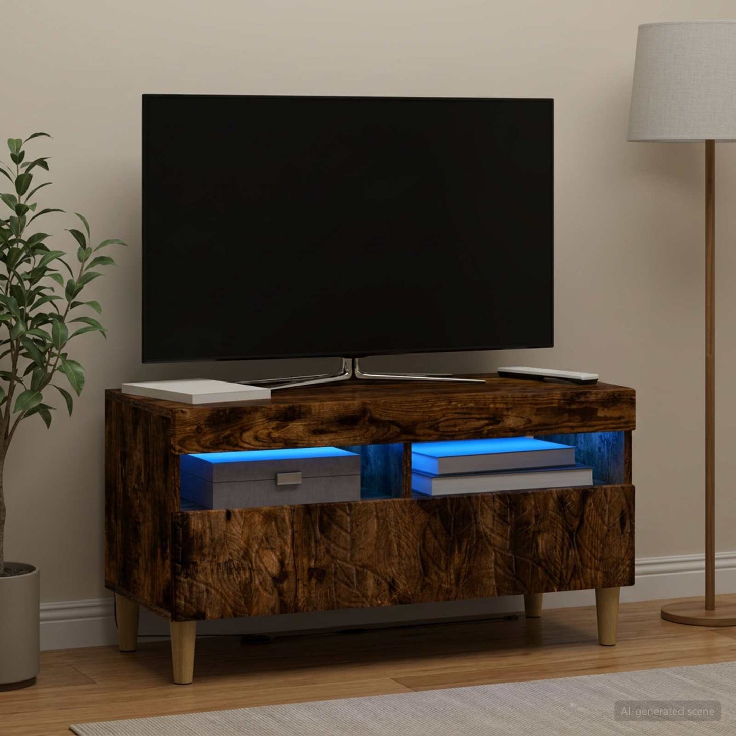 vidaXL LED TV Cabinet Smoked Oak Engineered Wood