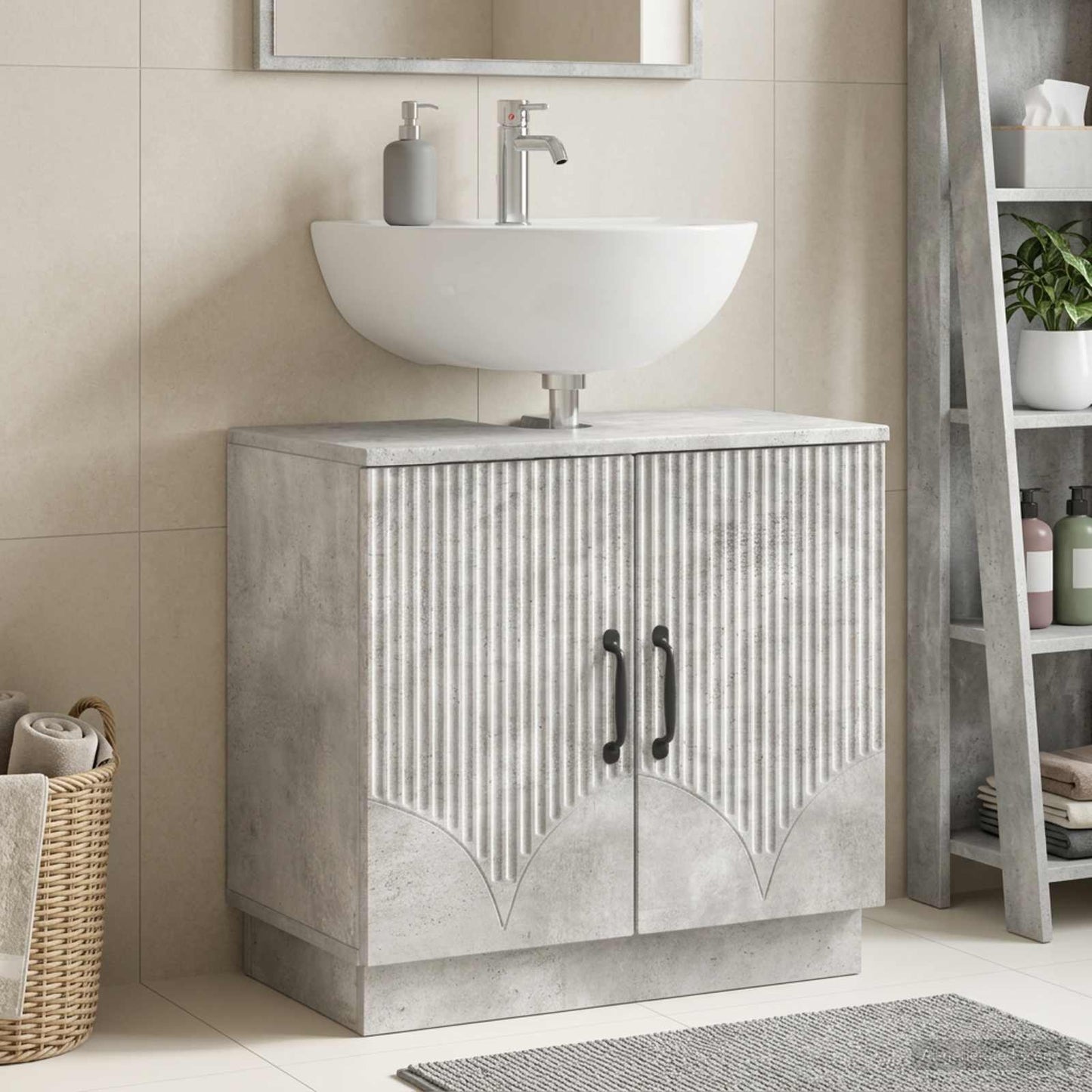 vidaXL Bathroom Sink Cabinet HOORN Concrete Grey 59.5 x 31.5x 56 cm