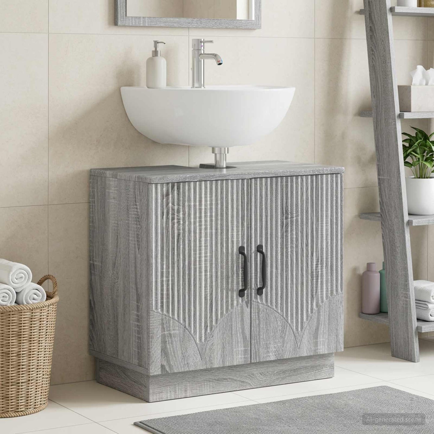 vidaXL Bathroom Sink Cabinet HOORN Grey Sonoma 59.5 x 31.5x 56 cm
